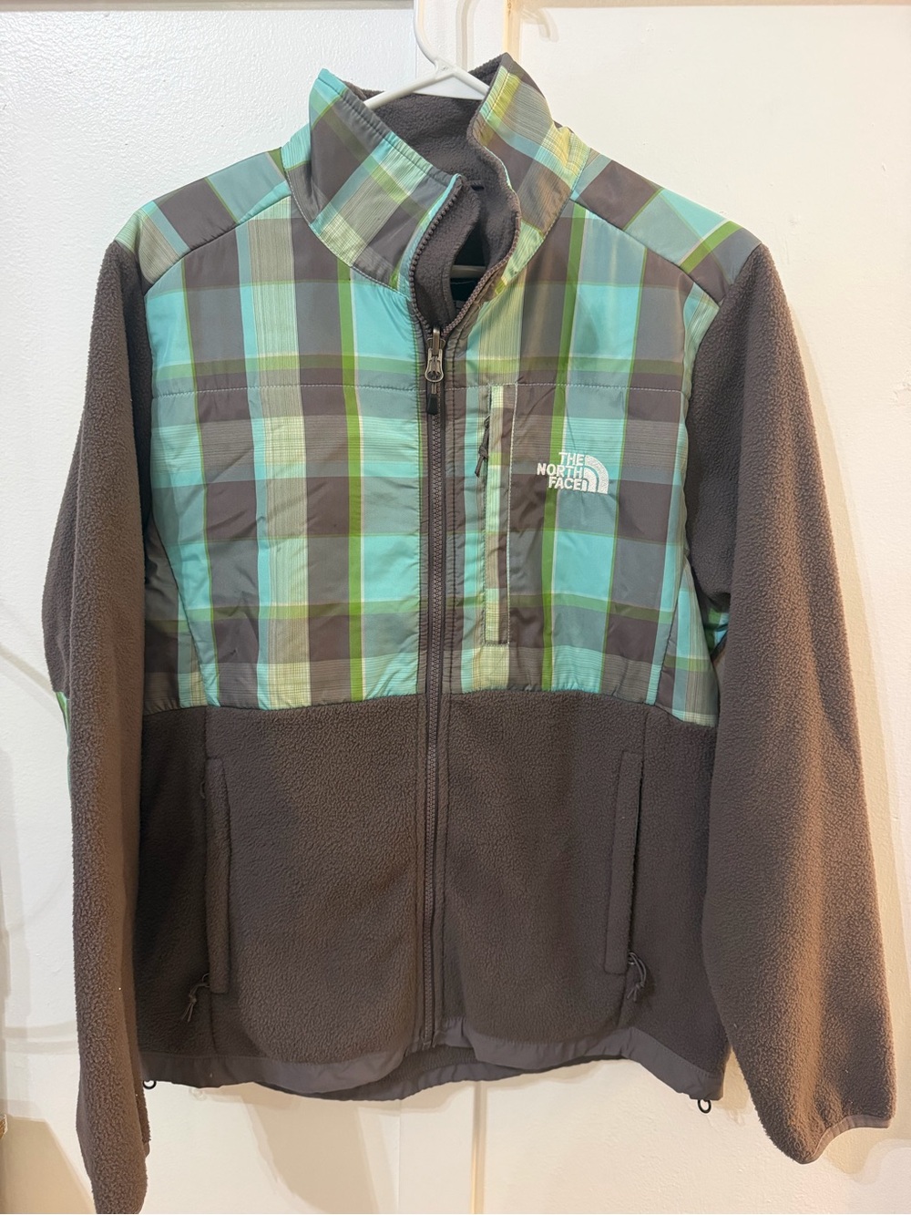 The North Face womens Plaid Teal & Brown Fleece Jacket- LRG